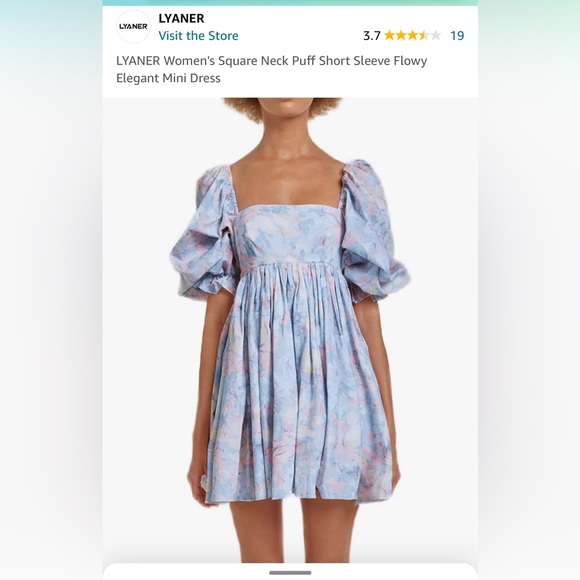 Pastel Women’s Square Neck Puffed Sleeve Mini Dress - Picture 3 of 13